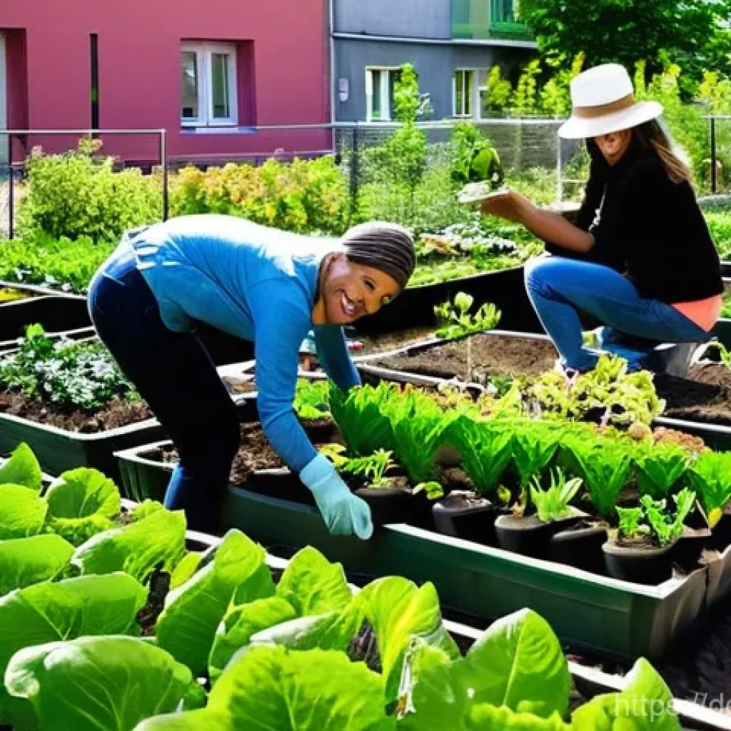 그린 운동 처방의 지역별 적용 사례 - **Urban Community Garden in Berlin, Germany**
Prompt: "A vibrant and diverse group of German cit...