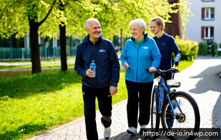 그린 운동 처방과 지역 사회의 협업 모델 - Photorealistic German community health initiative in a leafy urban park, a friendly physiotherapist ...
